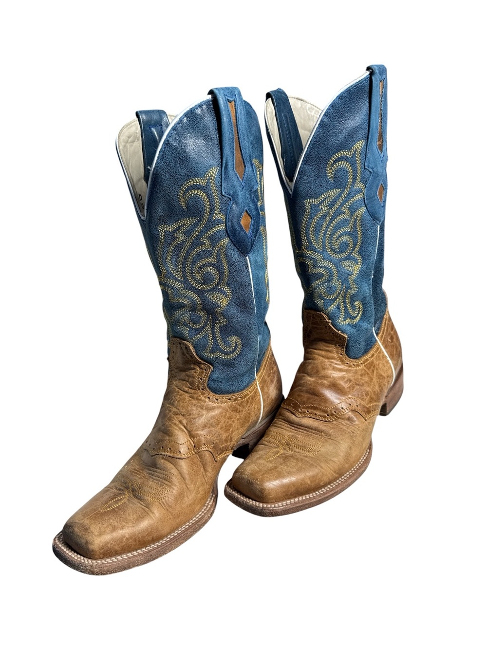 JB Dillon Men's Blue and Tan Square Toe Leather Western
Cowboy Boots JBR2004